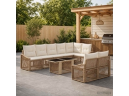Vidaxl Conjunto De Sofá De Jardim 9 Unid. Bege E Branco Creme Vime Pe