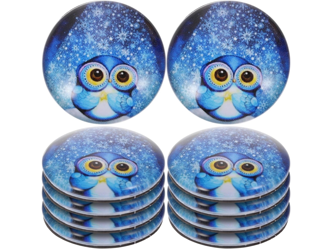 Conjunto De 10 Adesivos Magnéticos Coruja Para Geladeira, Em Resina Decorativa, Com Design Redondo Criativo, Duráveis E