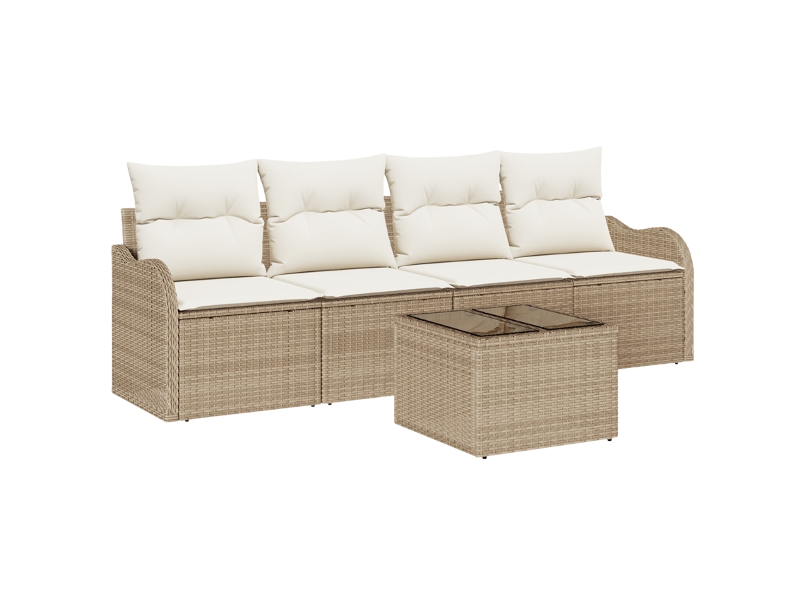 Conjunto 5 Conjunto De Sofá De Jardim Vidaxl Bege Vime Pe (231 X 62 X 69 Cm)