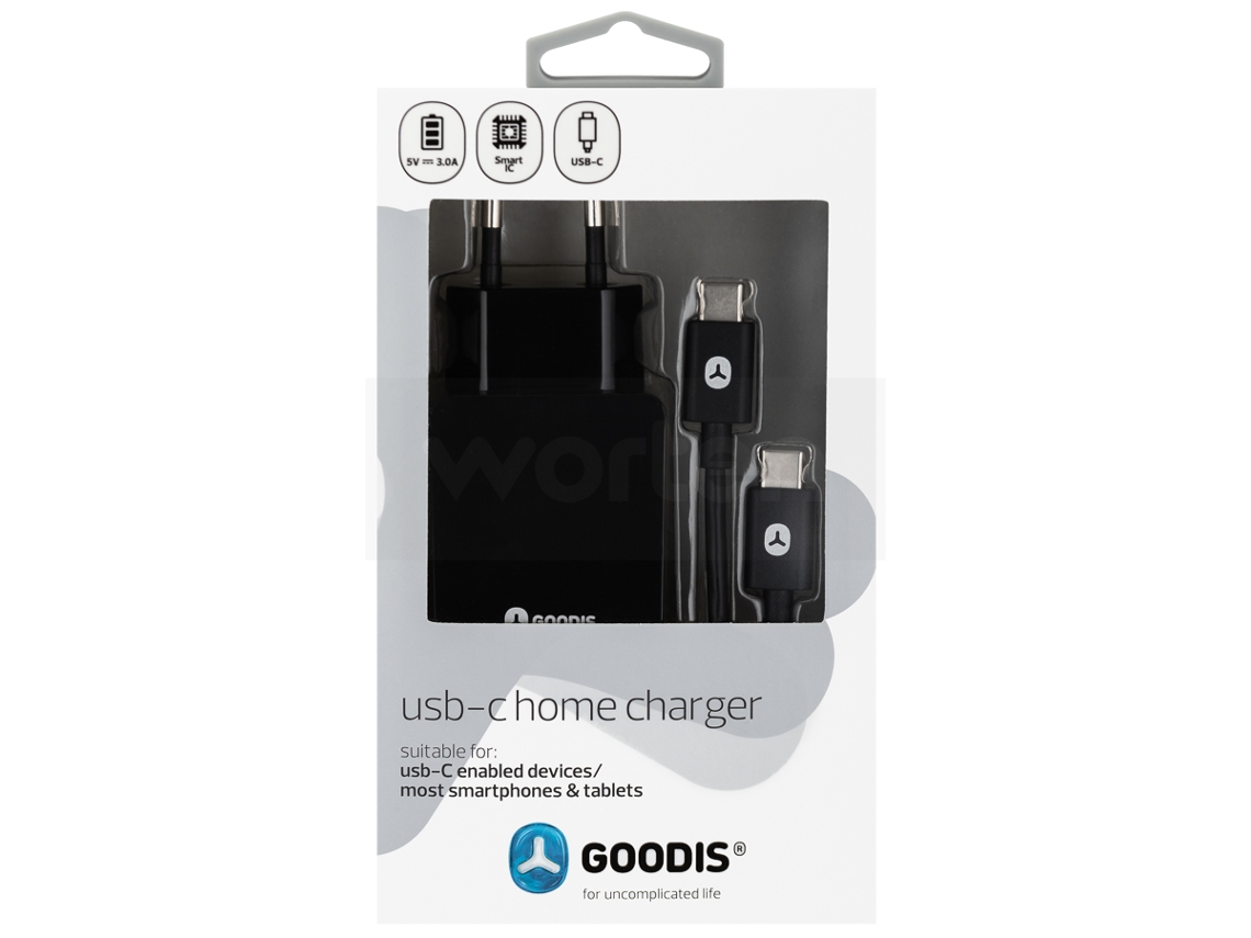 Kit Carregador Viagem + Cabo USB-C GOODIS 2 USB V-3.4A Type C