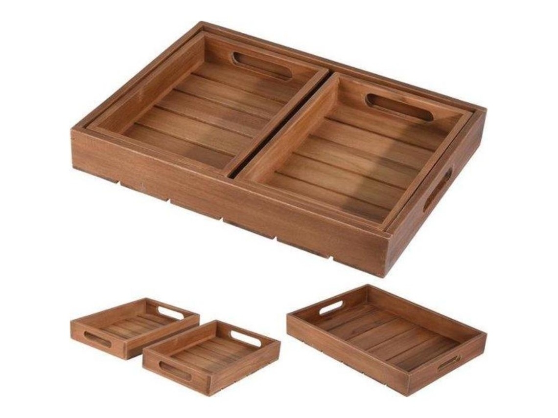 Bandejas De Servir De Madeira, 39/26 Cm, Conjunto De 3