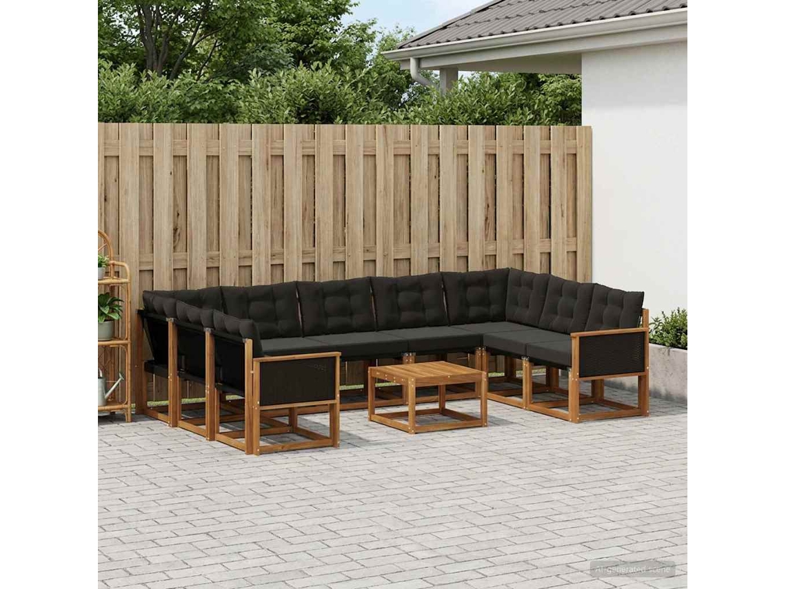 Vidaxl Conjunto De Sofás Para Exterior 10 Pcs Natural E Preto