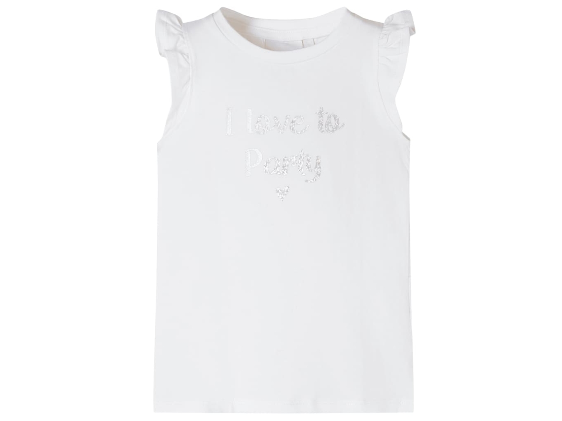 T-shirt P/ Criança Manga Com Folhos Branco 116