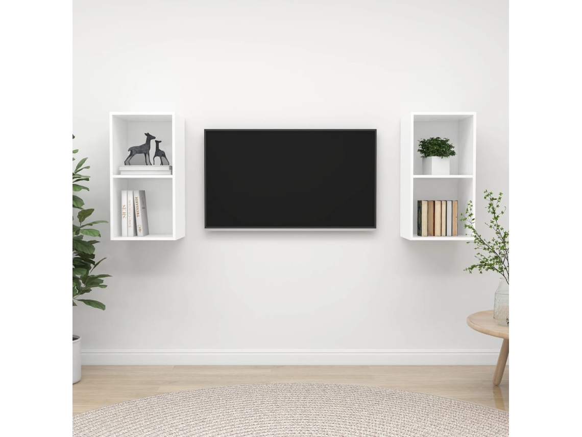Vidaxl Armários De Parede Para Tv 2 Pcs Derivados De Madeira Branco