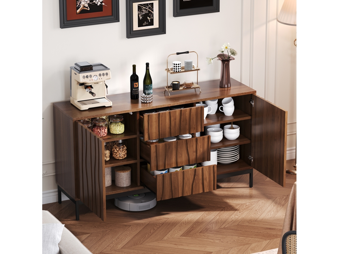 Sideboard 150cm Eiche Dunkel, 3 Schubladen, Mid Century, Küche/wohnzimmer/flur-hm