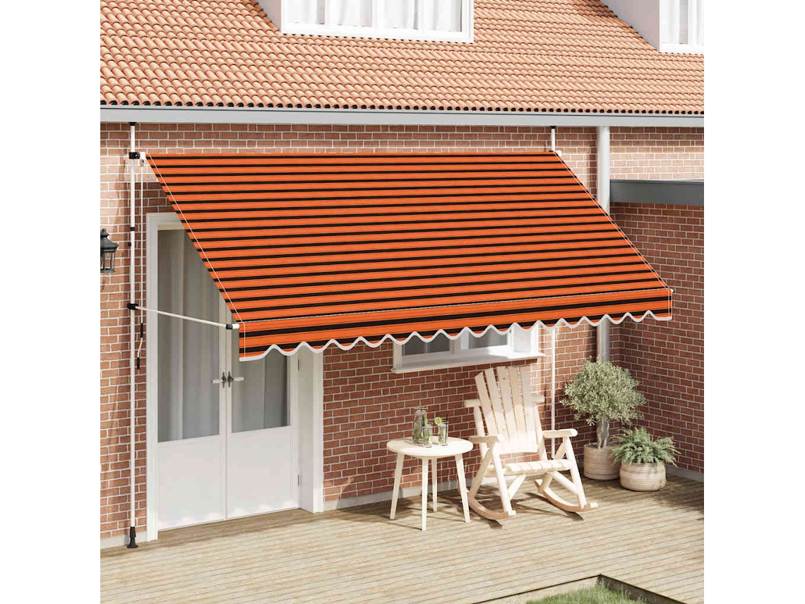 Vidaxl Toldo Retrátil Manual 400 Cm Laranja E Castanho