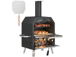 Forno Pizza Lenha Aço Inox 2 Níveis Pedra Refratária Pés Dobráveis Exterior