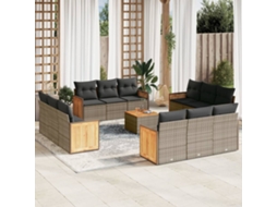 Vidaxl 13 Pcs Conjunto Sofás P/ Jardim C/ Almofadões Vime Pe Cinzento