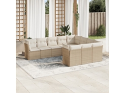Vidaxl 10 Pcs Conjunto De Sofás P/ Jardim Com Almofadões Vime Pe Bege
