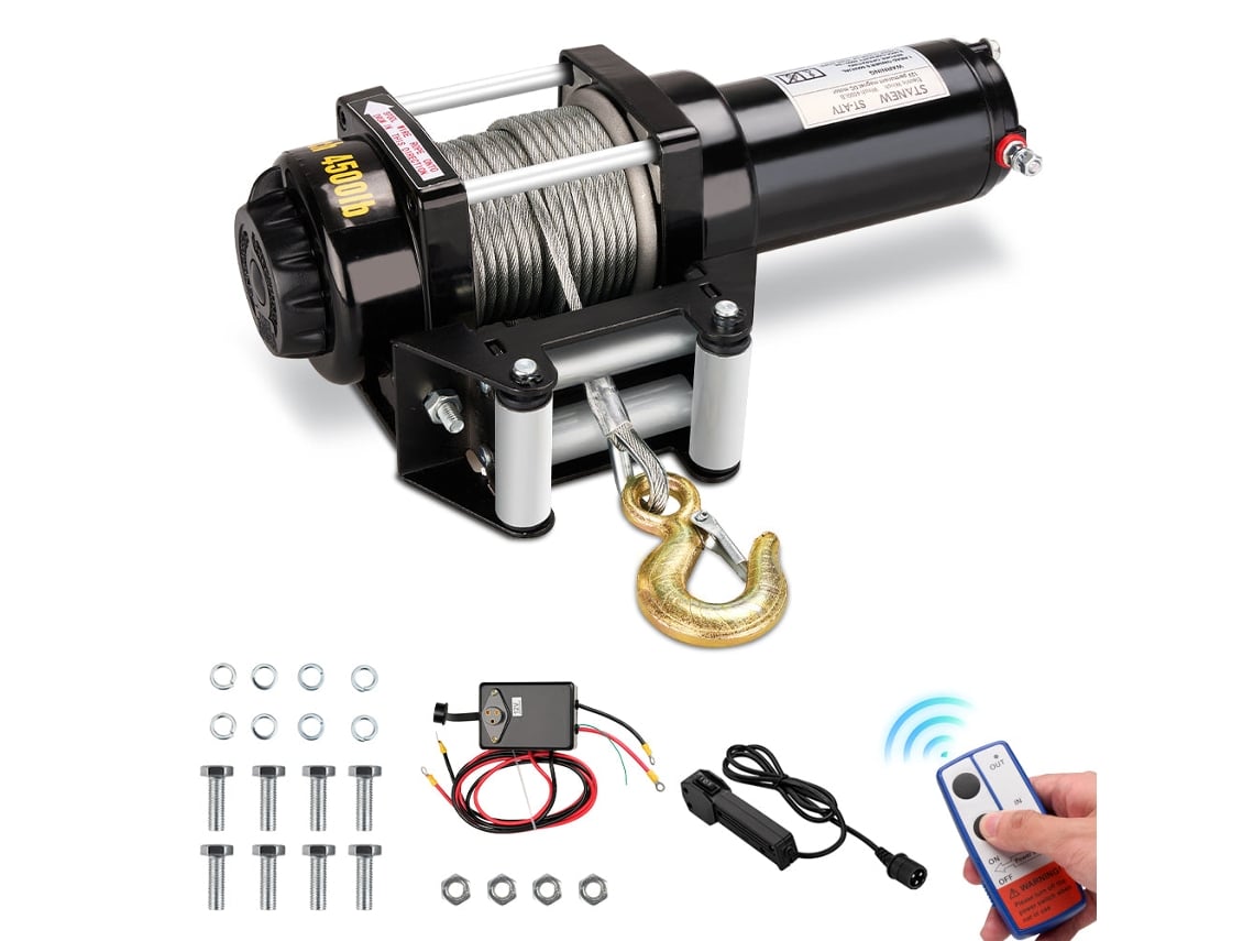 Guincho Eléctrico De Tração 12 V Até 4.500 Lb/2.041 Kg Cabo De Aço De 10 M, Preto