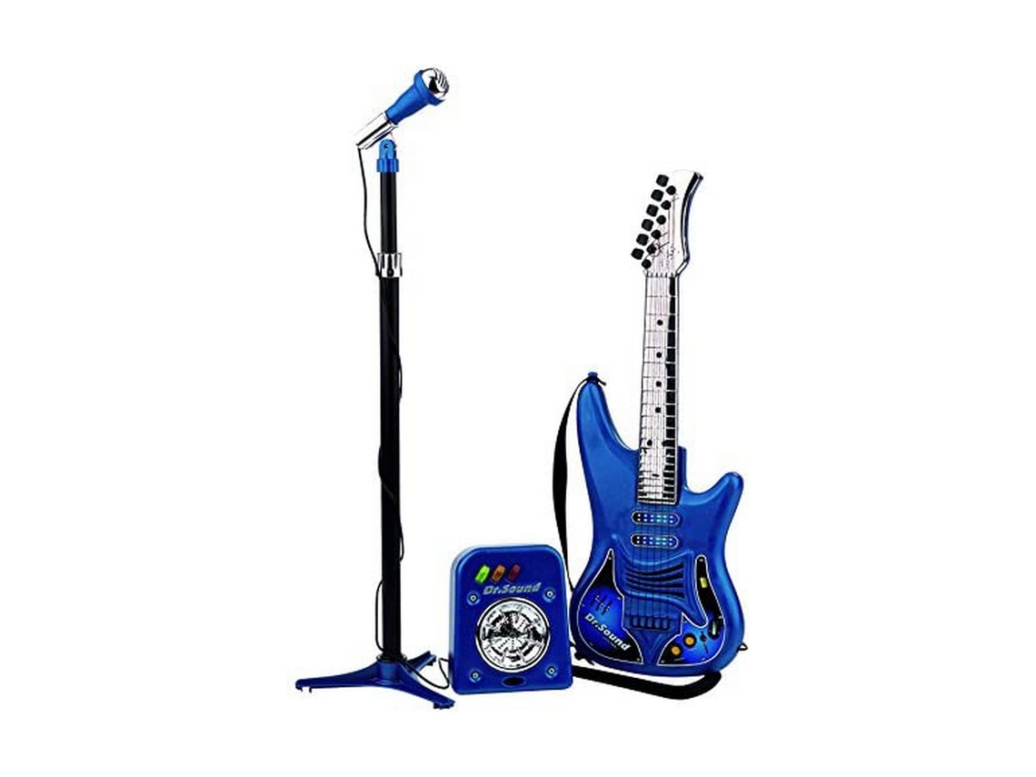 Guitarra Elétrica Reig - Alto-falante Amplificador Com Luzes - Entrada Para Microfone E Guitarra - Azul
