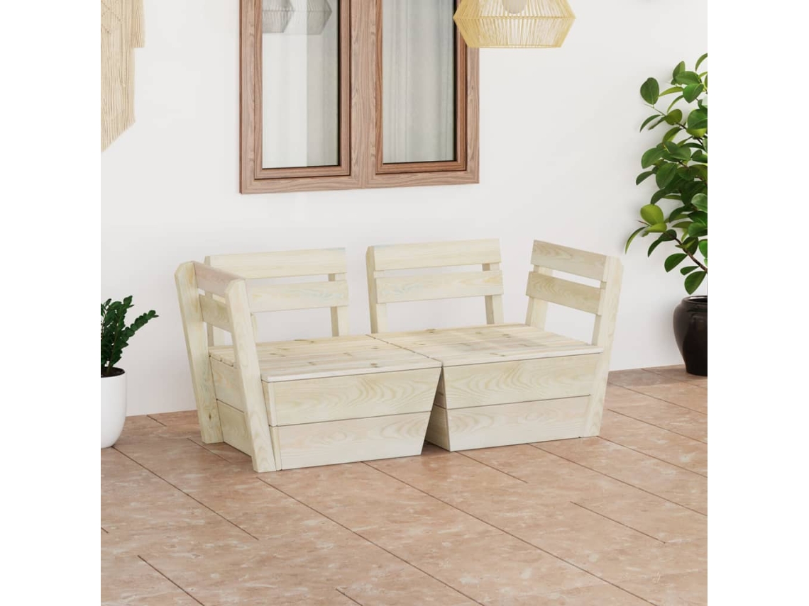 Vidaxl Sofá De Paletes 2 Lugares P/ Jardim Madeira De Abeto Impregnada