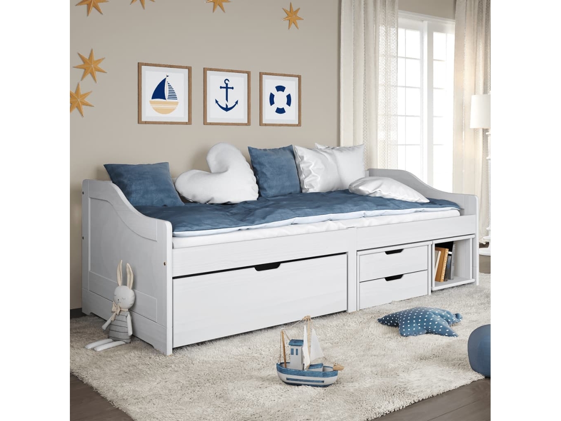 Vidaxl Sofá-cama Com 3 Gavetas 90x200 Cm Madeira De Pinho Maciça Irun