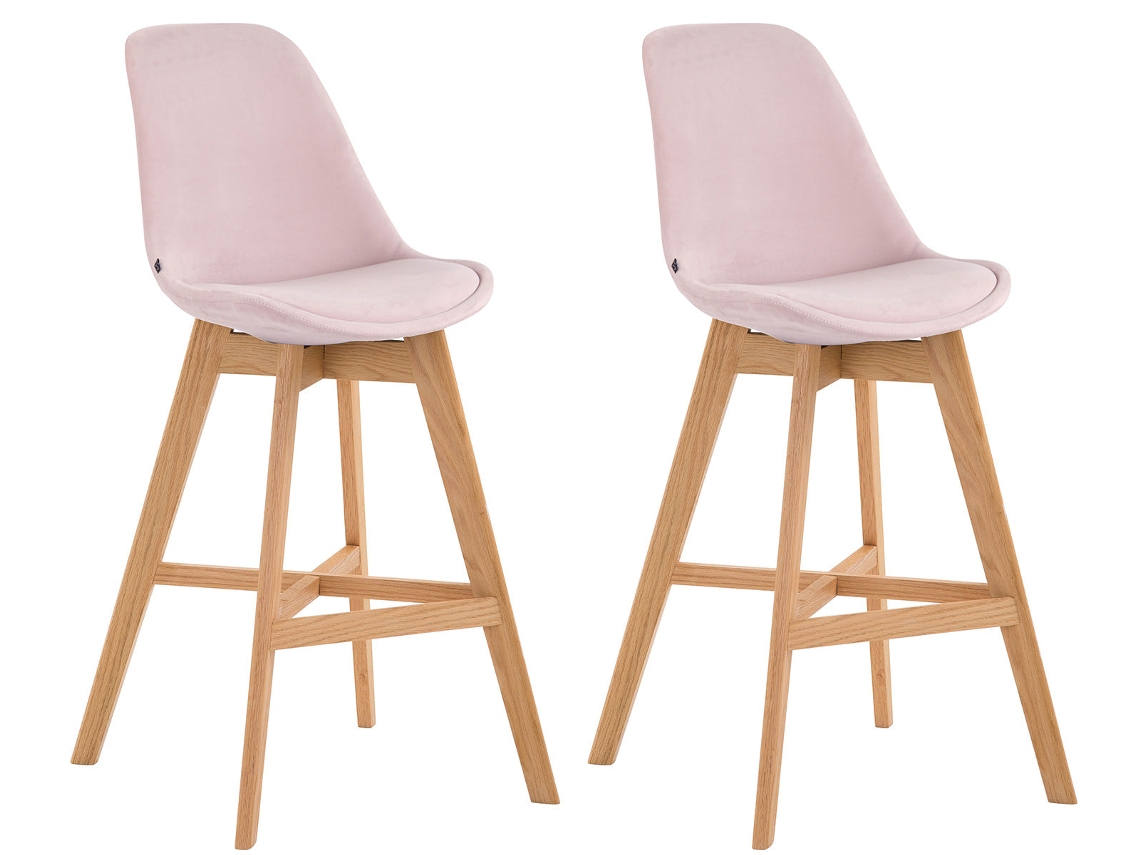 Conjunto de 2 banquetas/cadeiras altas de design moderno em veludo rosa Tdb10357