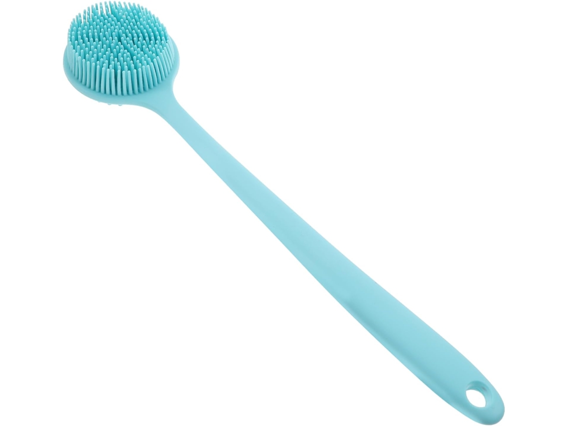 Escova De Silicone Com Cabo Longo Para Banho E Corpo, Azul, Com Gancho Para Facilitar O Armazenamento