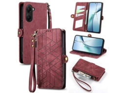 Capa Tipo Carteira Com Zíper E Linhas Geométricas, Capa De Couro Com Alça Vermelha Para Xiaomi Poco X7 Pro 5g