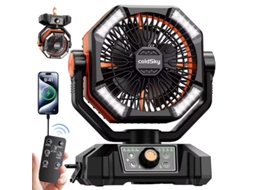 Ventilador Portátil Para Camping Com Luz Led, 8 Velocidades, Bateria De 20000mah E Controle Remoto