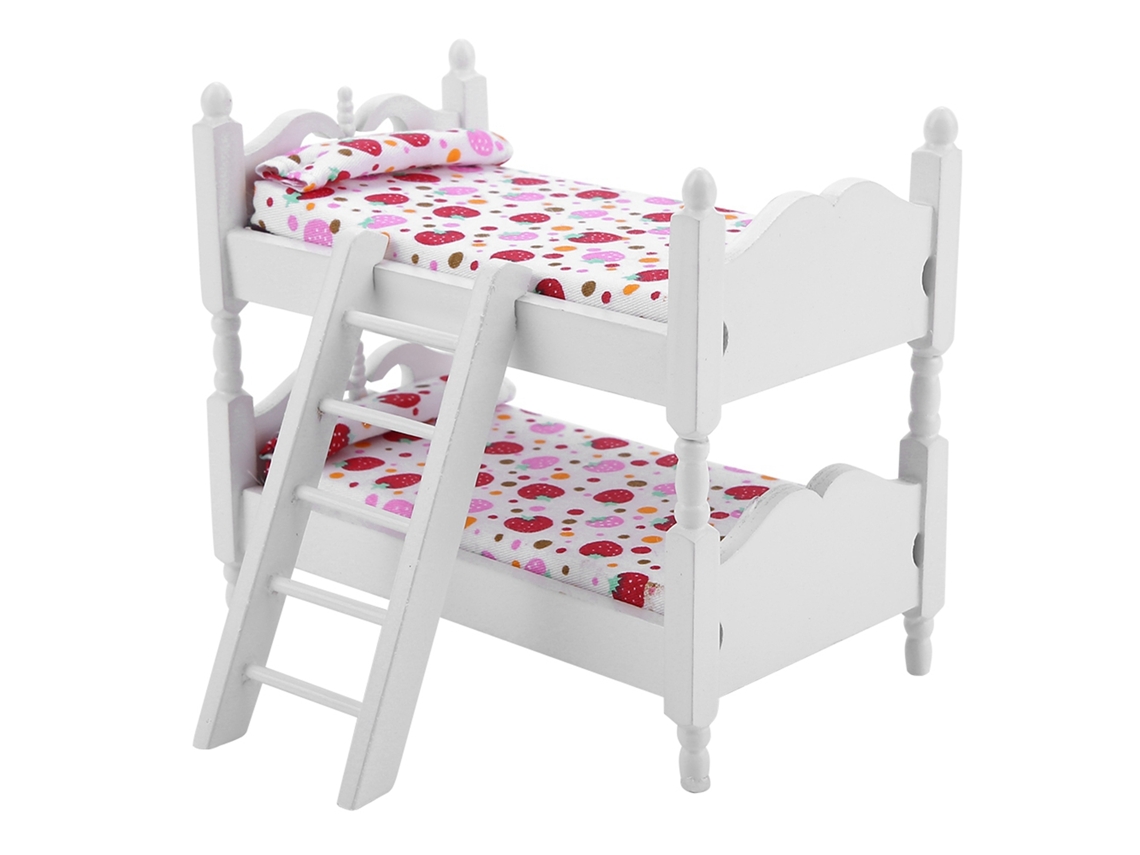 Primerox cama de Bunk para Boneca Móvel Miniatura Casa de Bonecas 1:12 Brinquedo Infantil (morango Rosa)