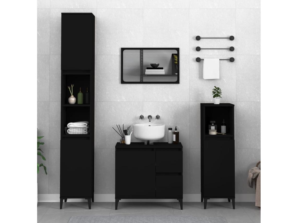 Vidaxl Armário Casa De Banho 30x30x100 Cm Derivados De Madeira Preto