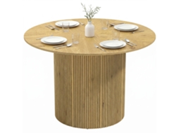 Mesa De Jantar Redonda Moderna Para 4-6 Pessoas, Mesa De Cozinha De 110 Cm Com Base Cilíndrica Canelada, Carvalho