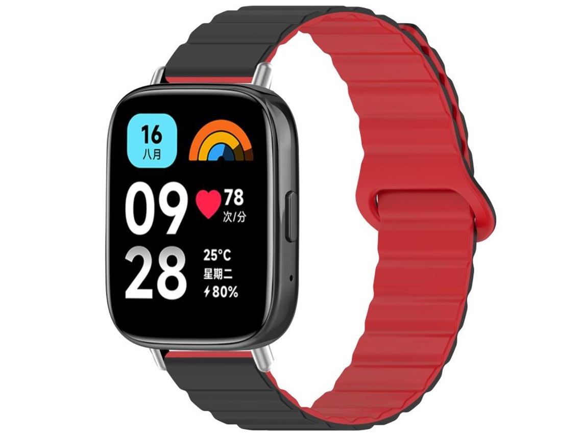 Bracelete para Redmi Watch 3 Active / Lite Silicone Magnético Brilhante Preto e Vermelho XIAOMOYU