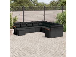 Vidaxl 11 Pcs Conjunto Sofás De Jardim C/ Almofadões Vime Pe Preto