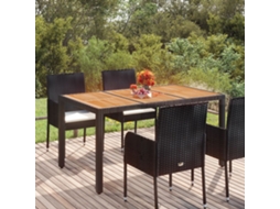 Vidaxl Mesa De Jardim Com Tampo De Madeira 150x90x75 Cm Vime Pe Preto