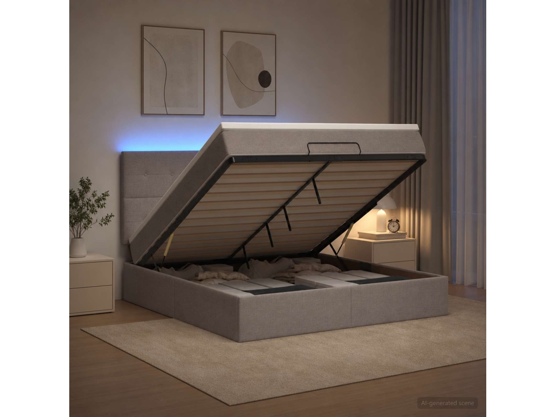 Vidaxl Cama Ottoman Com Colchão E Led Cinzento-acastanhado Tecido