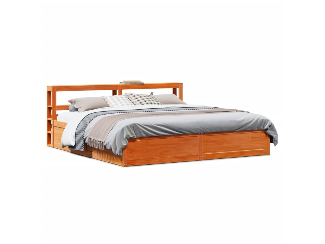Estrutura Cama C/ Cabeceira 180x200cm Pinho Maciço Castanho-mel