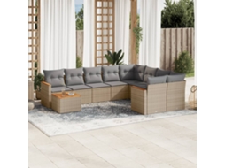 Vidaxl 10 Pcs Conjunto De Sofás P/ Jardim Com Almofadões Vime Pe Bege