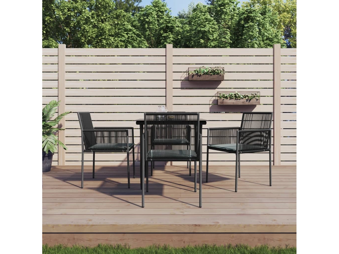 5 Pcs Conjunto Jantar P/ Jardim C/ Almofadões Vime Pe/aço Preto Dkd Home Decor