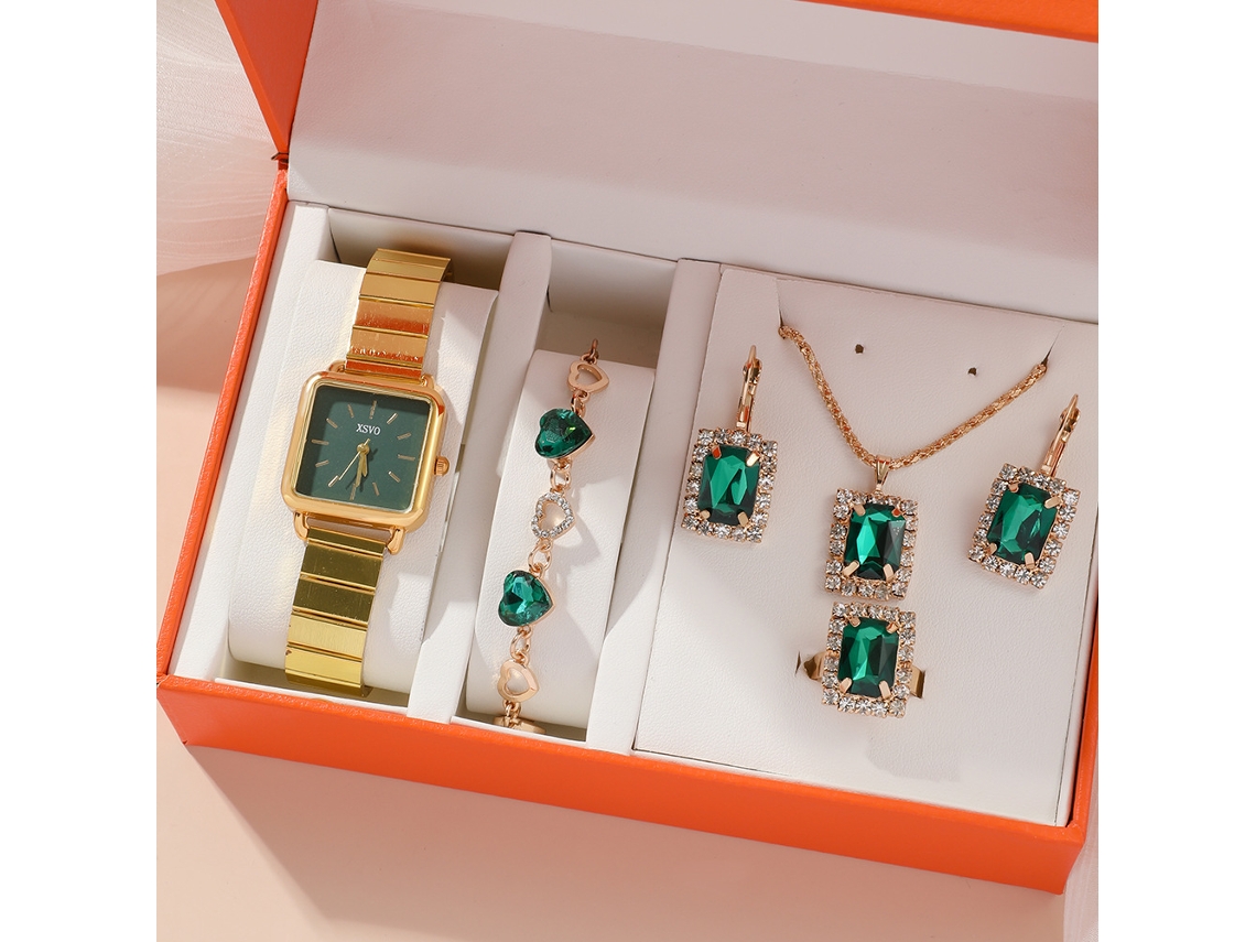 Conjunto de Presente Feminino com Relógio de Pulseira de Malha e Caixa Laranja SPQMENT