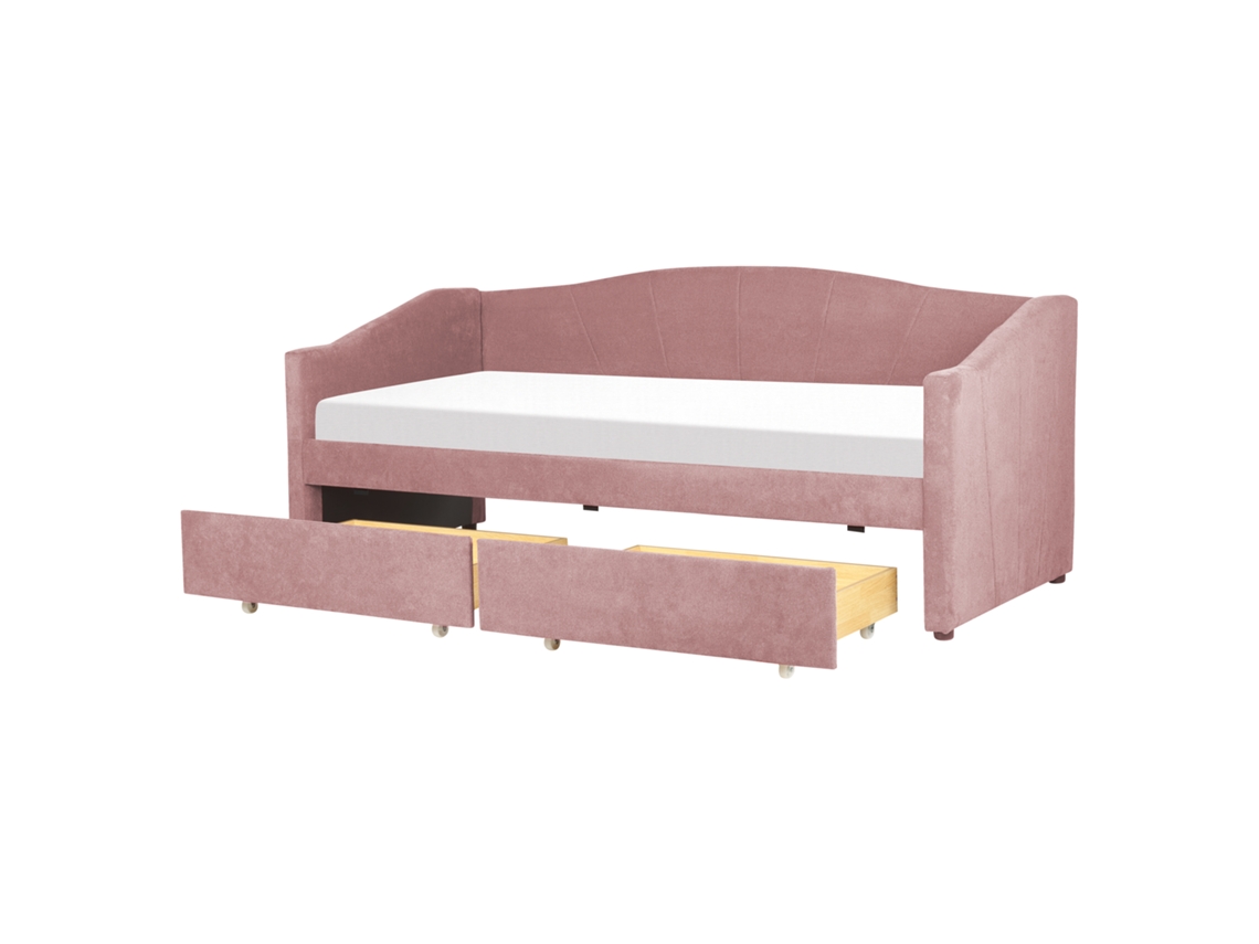 Cama De Dia Estofada Em Tecido Com Gavetas Beliani Vittel De Tecido Rosa 90x200