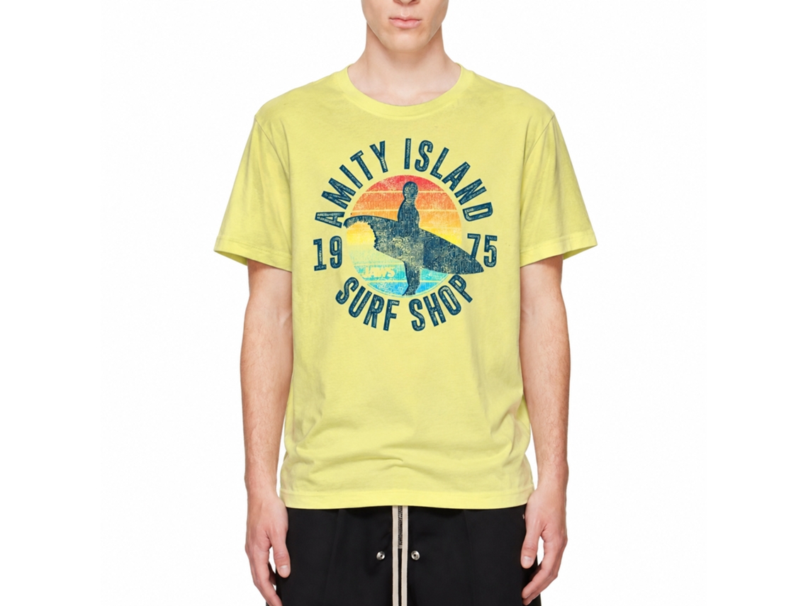 Rockinstone Jaws Movie Surfshop Heather Yellow Adult T-shirt Size:s