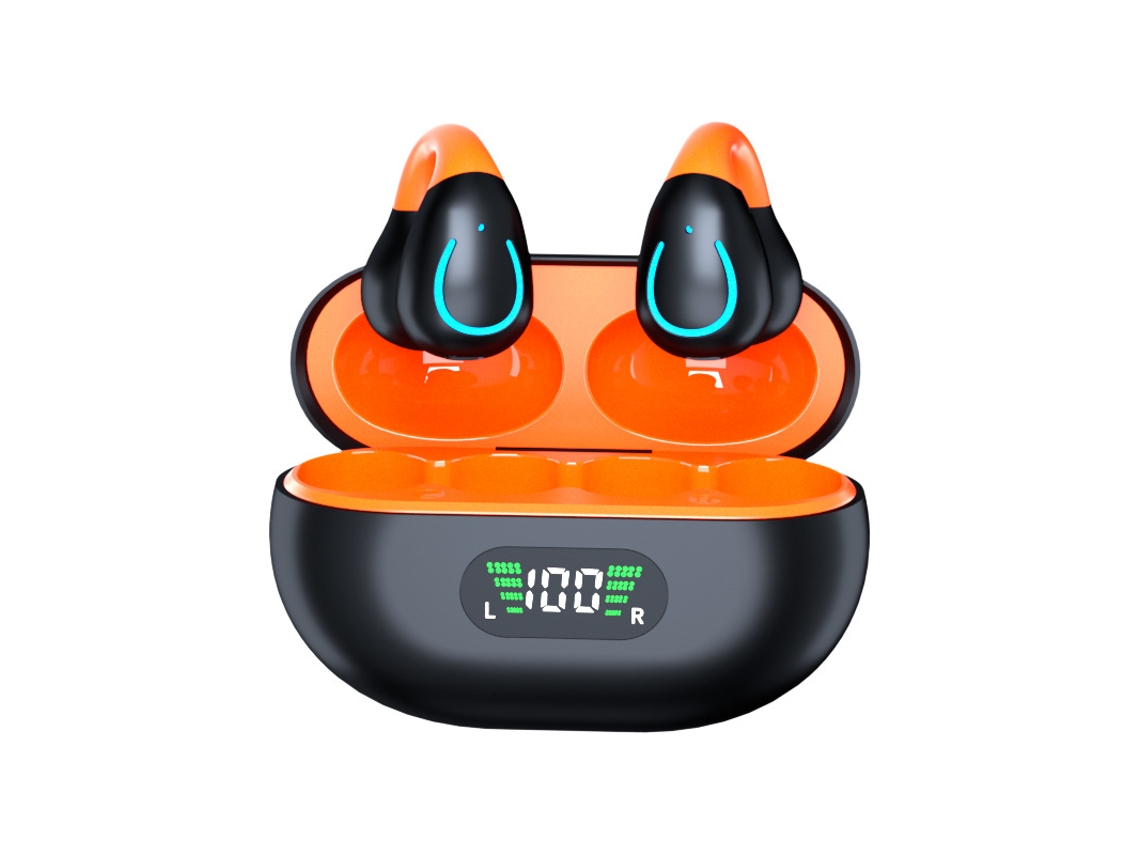 Fones De Ouvido Bluetooth Com Clipe Q71 Yuysan Fones De Ouvido Esportivos De Condução Óssea Sem Fio Verdadeiros Pretolaranja