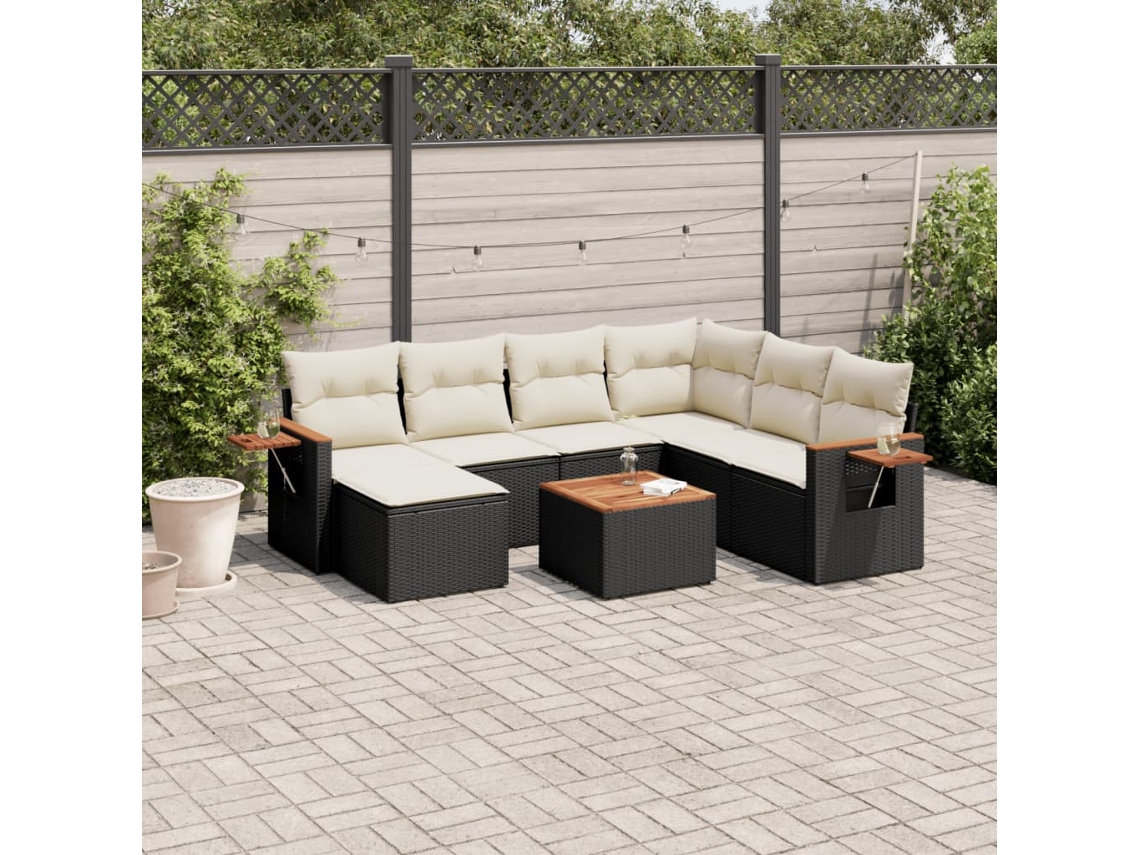 Conjunto de 8 Sofás de Jardim com Almofadas Vime Pe Preto Dkd Home Decor