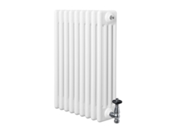 Radiador Tradicional 4 Colunas 600x425 Mm Branco 523 W + Válvulas Termostáticas Cromadas – Aço Carbono, Suportes