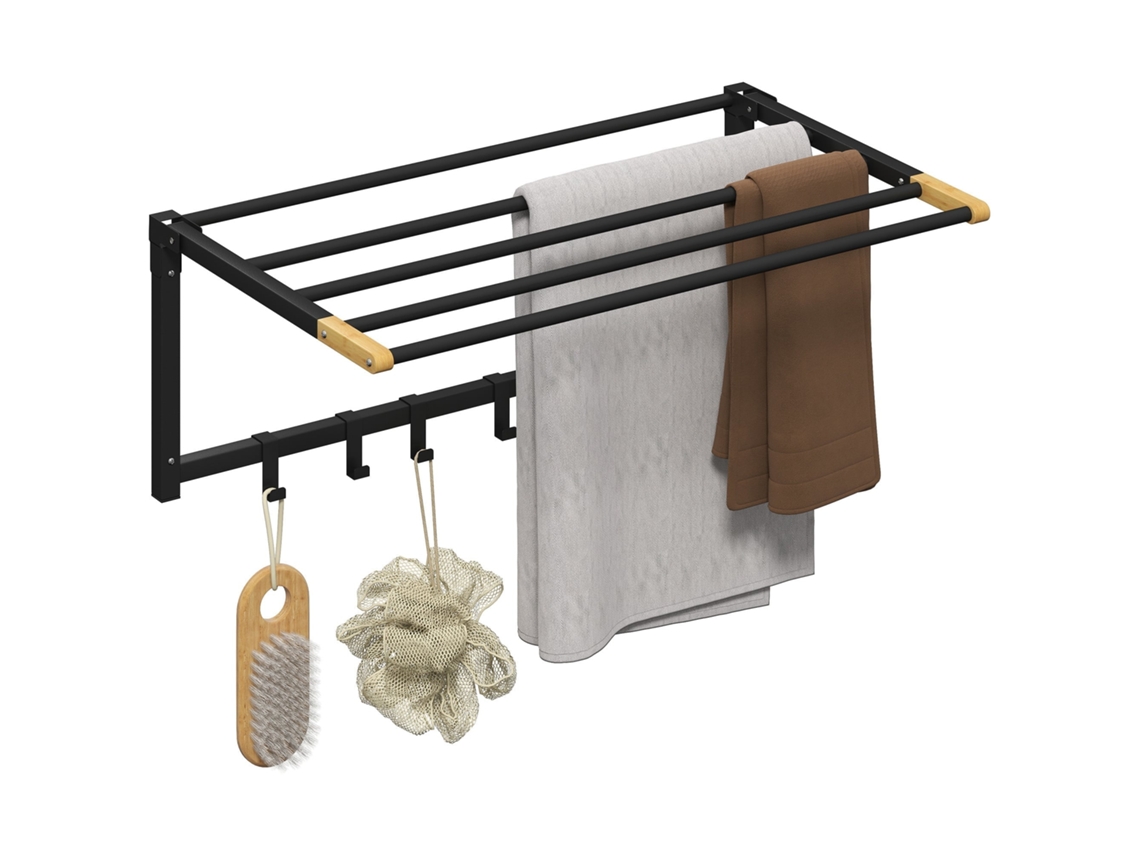 Toalheiro de Parede MDUG Dobrável com 5 Barras e 6 Ganchos (60x32.5x20cm)