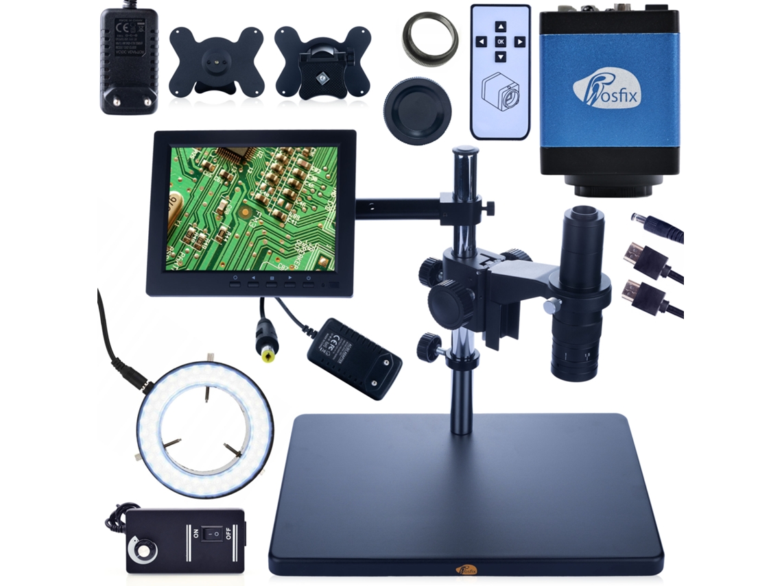 Conjunto de microscópio digital Earth Pro Mcep-0.5x – Zoom de 7x a 45x | Tela de 8 polegadas | Iluminador LED 56x