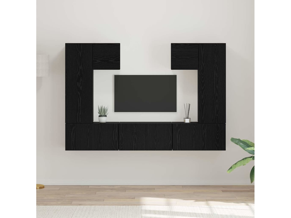 Vidaxl Conjunto de Móvel de Tv 7 Pcs Carvalho Preto Madeira Processada