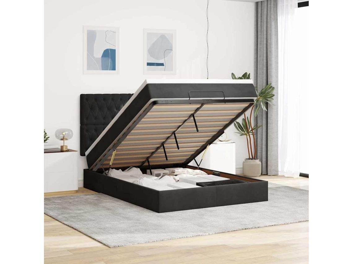 Estrutura De Cama Otomana Com Colchões 140x200 Cm Veludo Preto