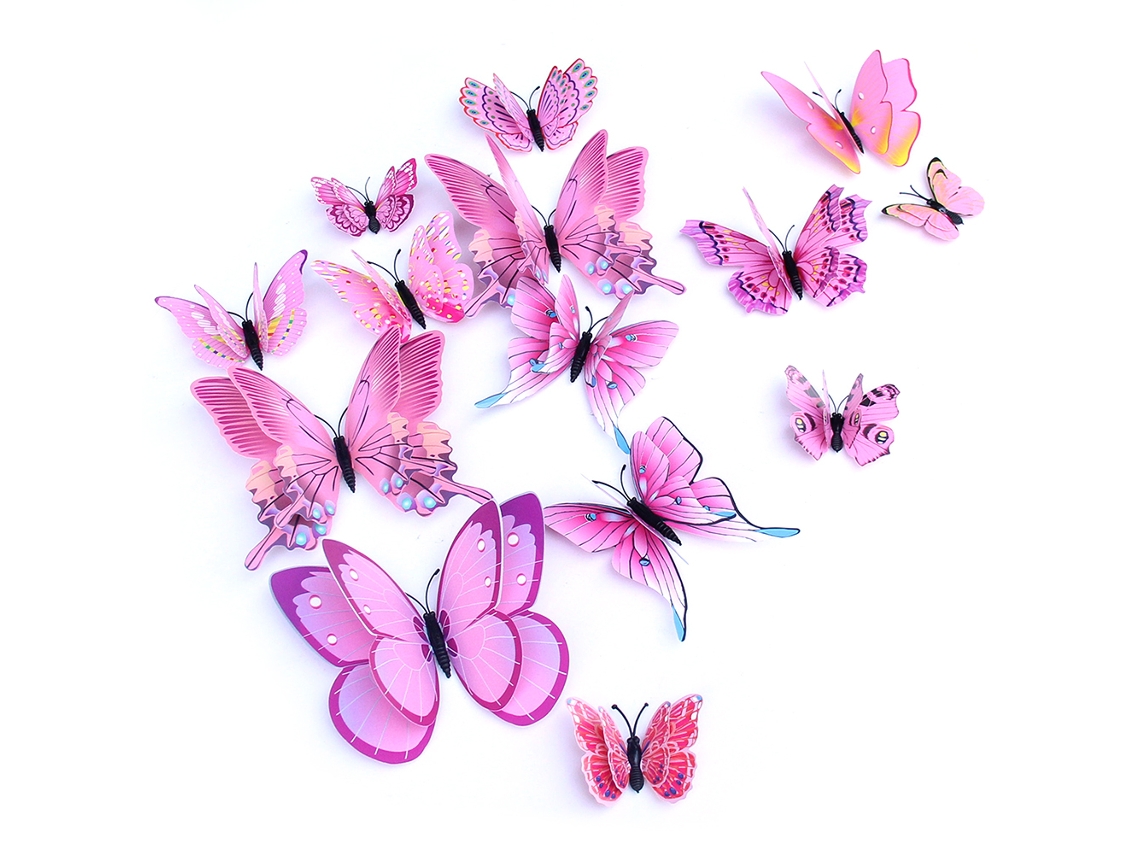 Adesivo Borboleta 3d Pvc com Ímãs Rosa Decoração Parede