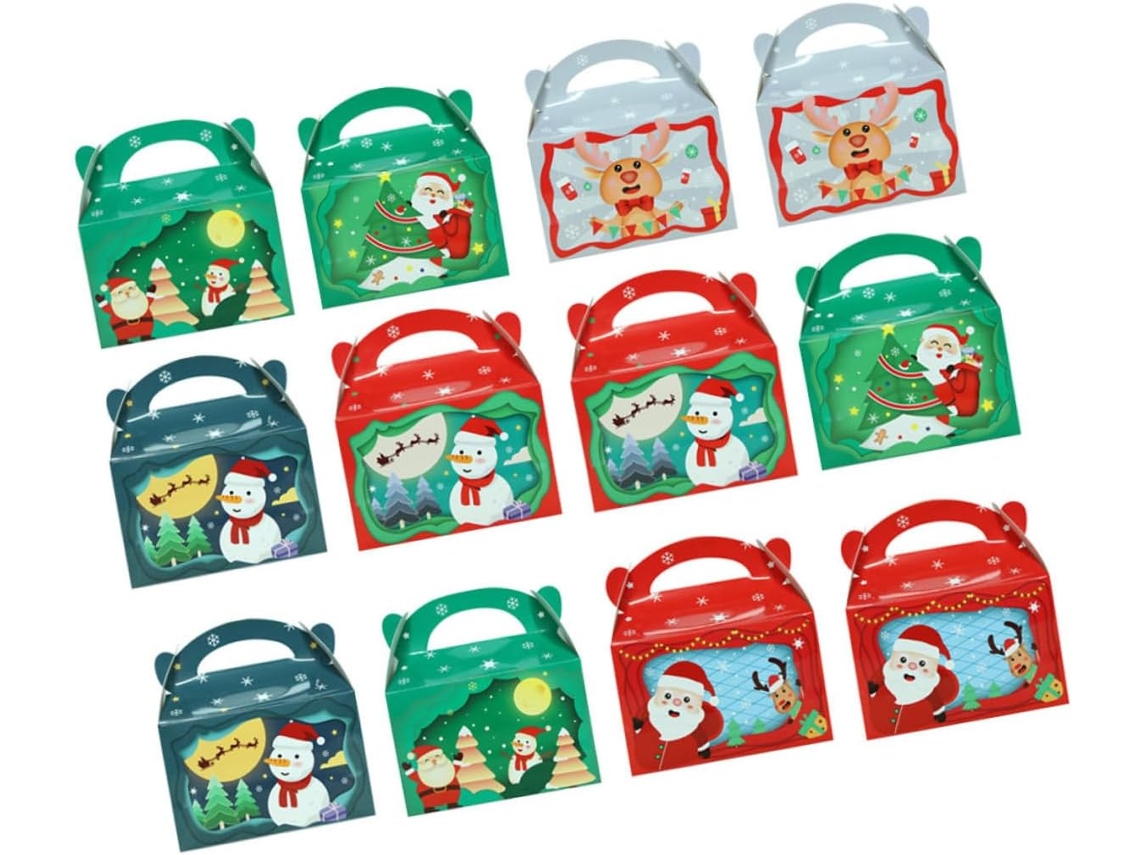 Caixas De Presente Natal Em Papel Vermelho, Resistentes E Adoráveis, Com Design Natalino Tradicional Para Festas De
