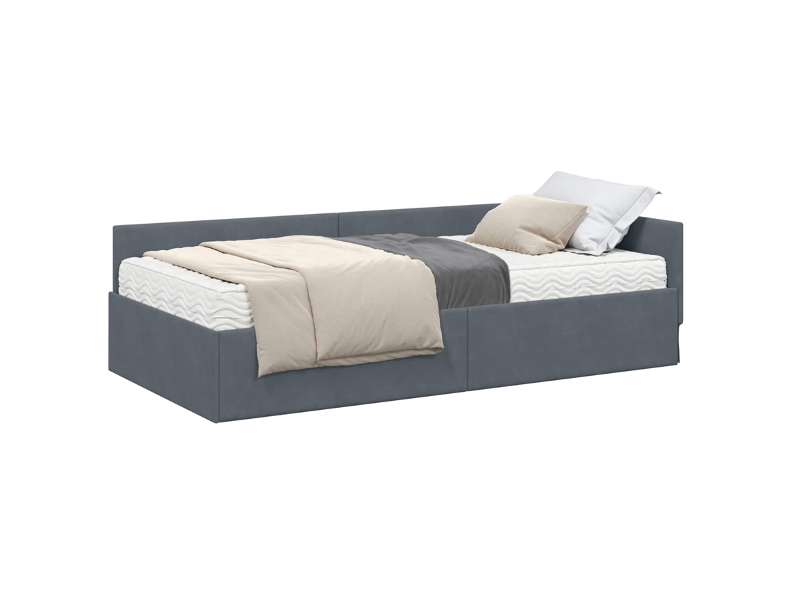 Estrutura de Cama de Canto com Colchão 2 Pcs Cinzeto Veludo VIDAXL