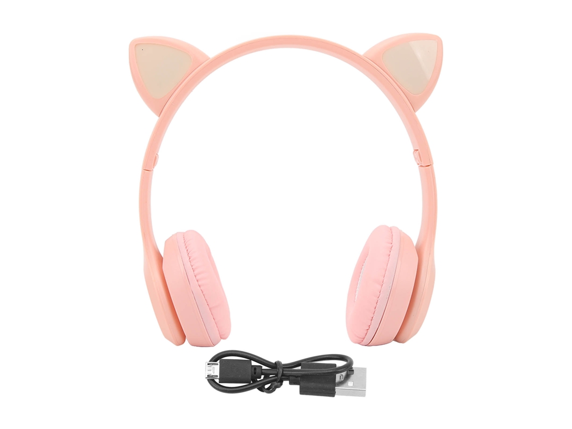 Fone De Ouvido Sem Fio Cute Gato Orelha Luz Led Bateria 400mah Para Jogo Música Rosa