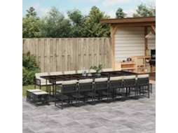 Vidaxl 17 Pcs Conjunto De Jantar P/ Jardim C/ Almofadões Vime Pe Preto