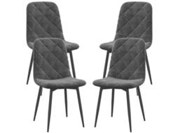 Conjunto De 4 Cadeiras, Cor Cinza, Em Aço E Veludo E Tecido, Para Sala De Jantar, Com Estofadas Com Encosto Alto, Pernas E Com Efeito
