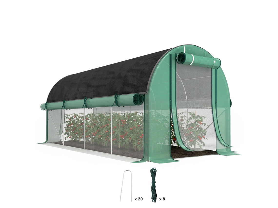 Estufa túnel BTFORUS,4,5x2x2m,com janelas,portas,estruturada em tubo,verde