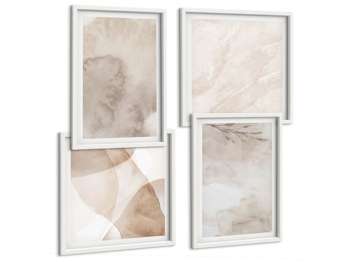 Composição De Quadros Tintas De Aquarela Texturas Boho Espelharte (4 Peças)