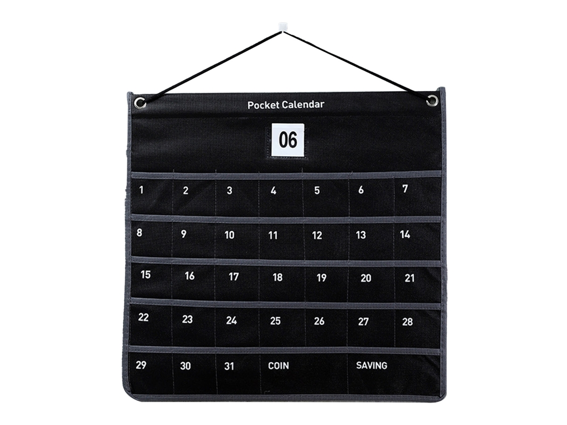 Calendário de parede com bolso de armazenamento tecido não tecido 44x42cm preto para sala escritório | S/MARCA